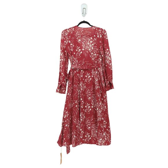 REFORMATION Women L Susanna Dress Bryce Red Floral Wrap Midi V Neck NEW - Picture 6 of 7
